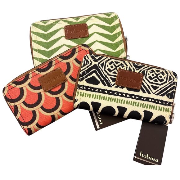 Halsea Handbags - Halsea Zip-Around Wallet Retro Geometric Canvas Print Faux Leather Trim